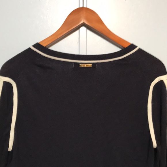 Michael Kors Blue & White Trim V-Neck Sweater - Picture 3 of 4